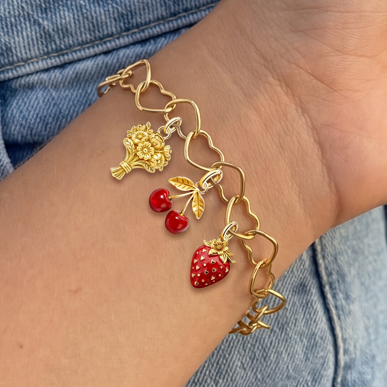 DIY Vintage Hollow Heart-Shaped Bracelet, 925 Silver Plated